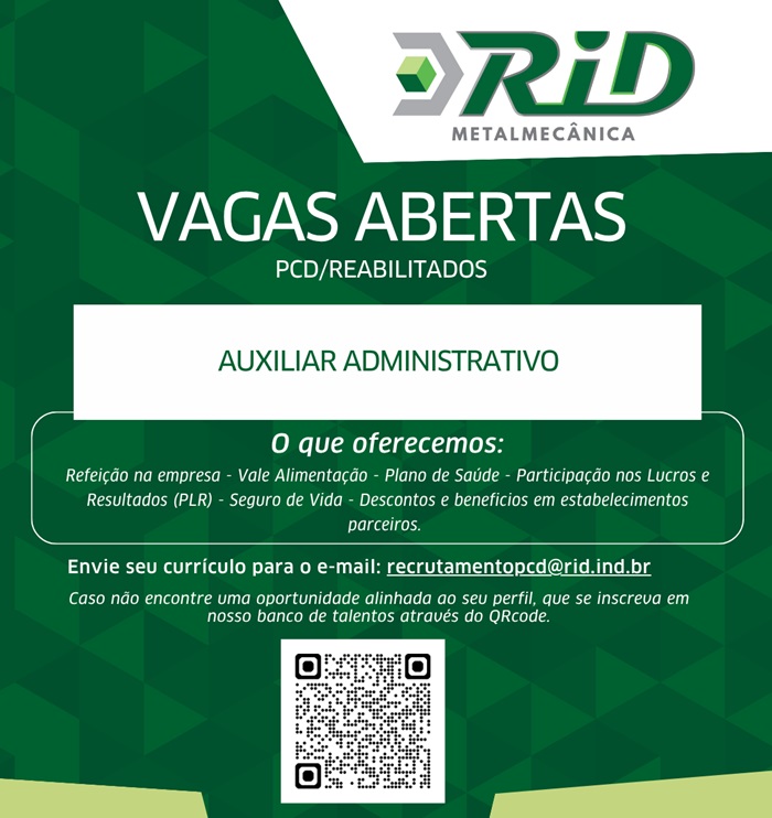 VAGA DE AUXILIAR ADMINISTRATIVO (PCD/REABILITADOS)