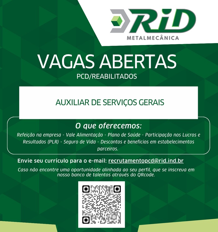 VAGA DE AUXILIAR DE SERVIÇOS GERAIS (PCD/REABILITADOS)