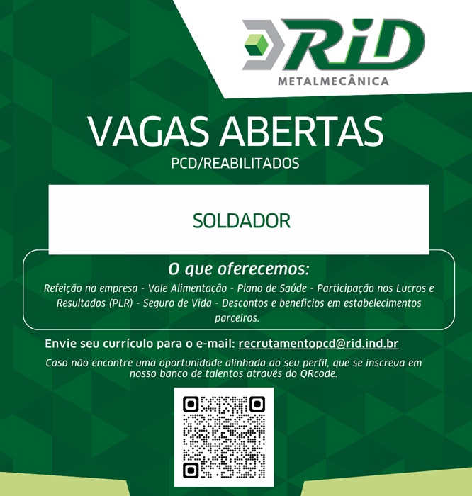 VAGA DE SOLDADOR (PCD/REABILITADOS)