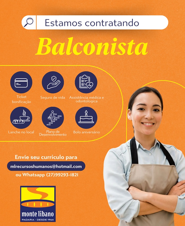 Padaria Monte Libano contrata Balconista