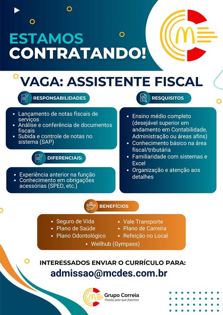 McDonald's contrata Assistente Fiscal