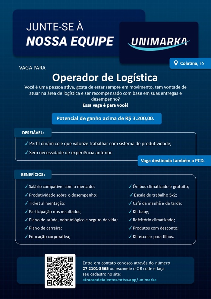 Unimarka contrata Operador de Logística