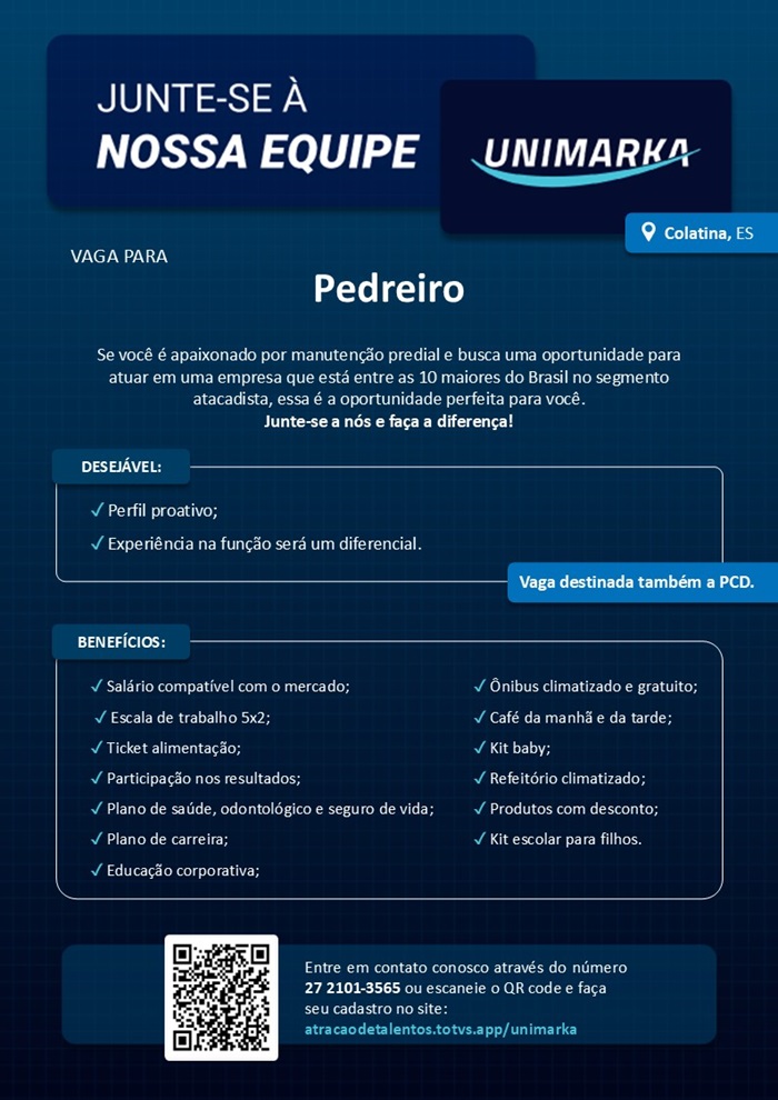 Unimarka contrata Pedreiro