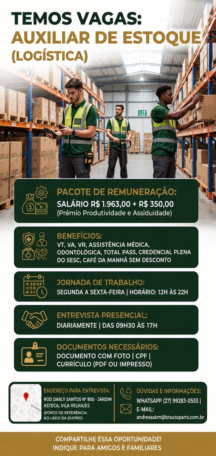 Vaga para Auxiliar de Estoque