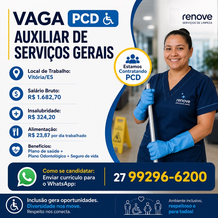 VAGA PCD - AUXILIAR DE SERVIÇOS GERAIS