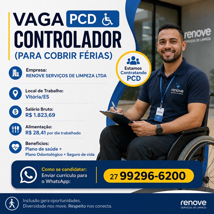 VAGA PCD - CONTROLADOR (PARA COBRIR FÉRIAS).