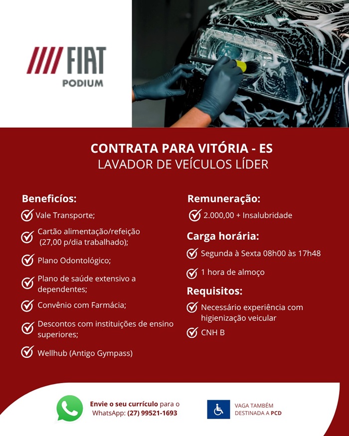 GRUPO PODIUM CONTRATA LAVADOR DE VEÍCULOS (VITÓRIA)