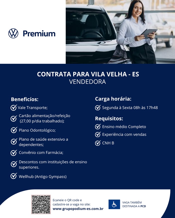 Premium Volkswagen contrata Vendedora