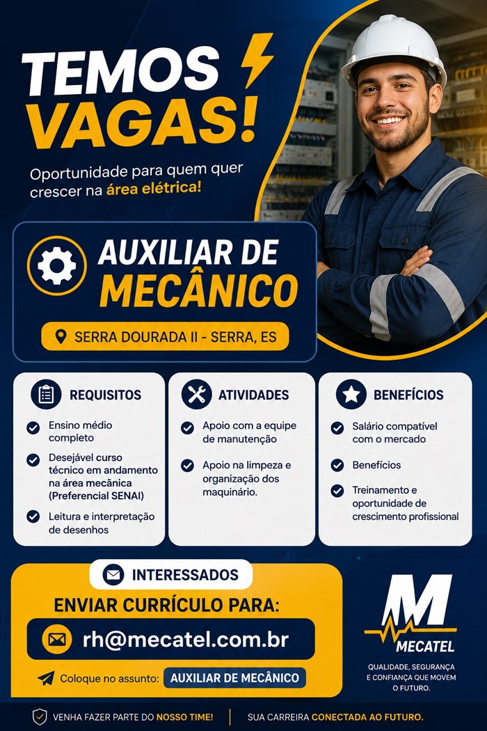 MECATEL CONTRATA AUXILIAR DE MECÂNICO