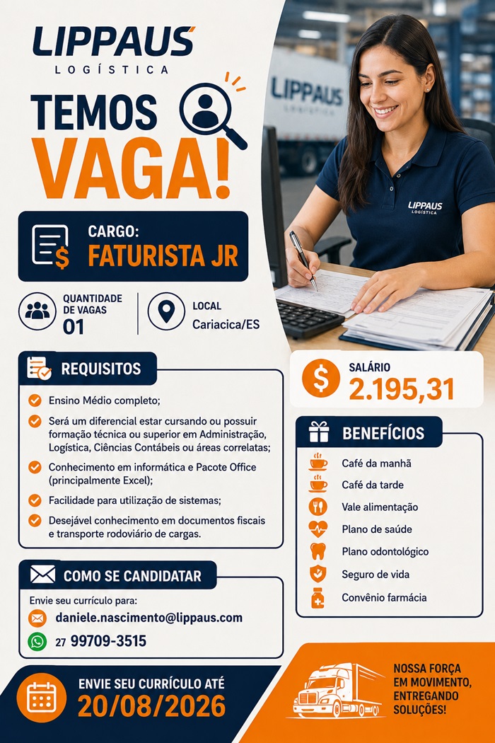 Lippaus Logística contrata Faturista Jr