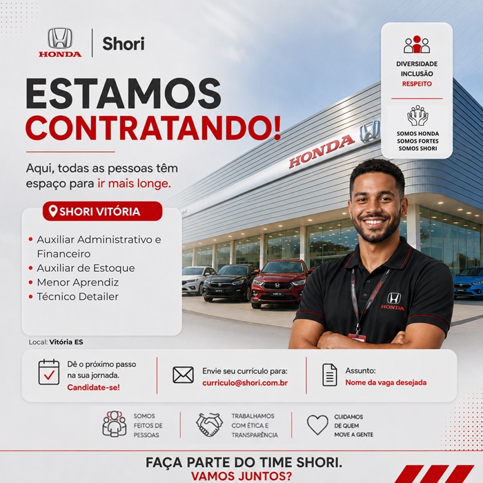 Honda Shori Vitória abre vagas de Emprego
