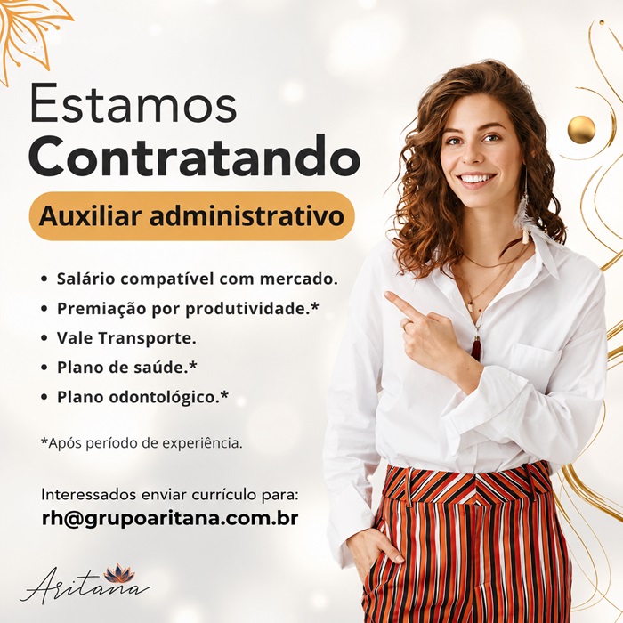 Aritana contrata Auxiliar administrativo