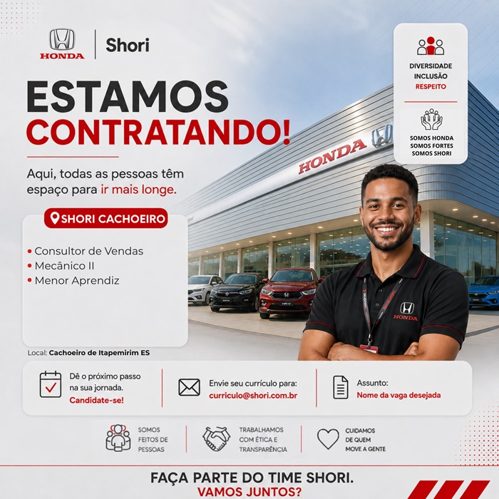 Honda Shori Cachoeiro abre vagas de Emprego