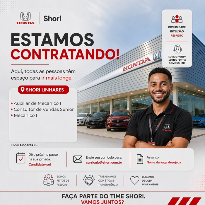Honda Shori Linhares abre vagas de Emprego e Estágio