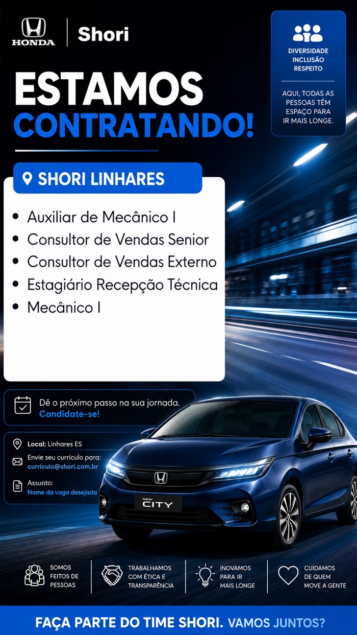 Honda Shori Linhares abre vagas de Emprego e Estágio