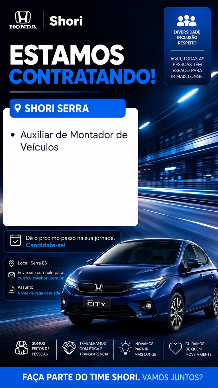 Honda Shori contrata Auxiliar de Montador de Veículos