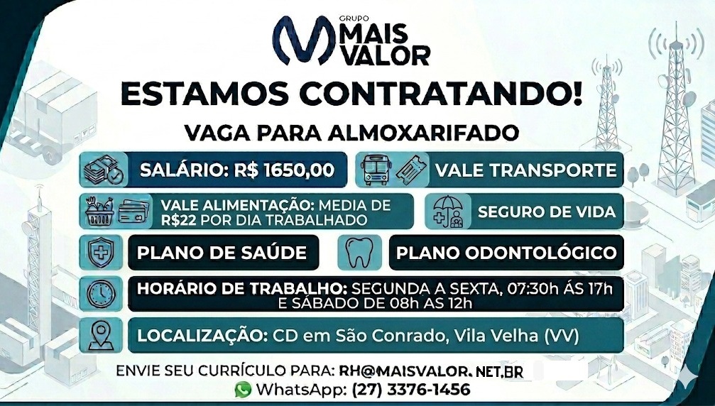 VAGA PARA ALMOXARIFE EM VILA VELHA