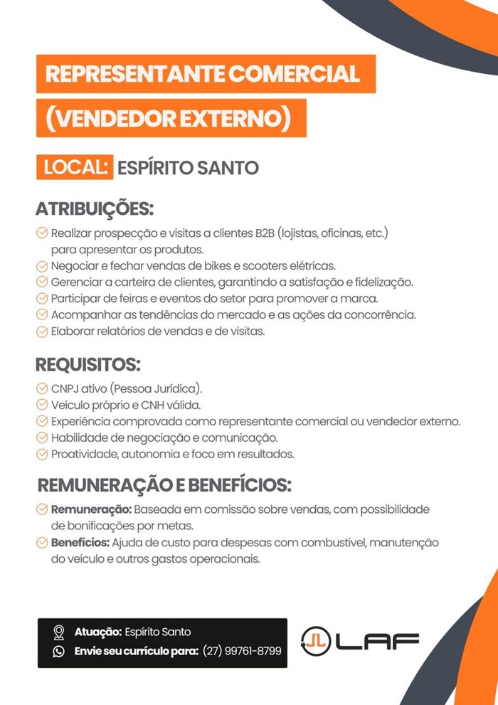 LAF CONTRATA REPRESENTANTE COMERCIAL (VENDEDOR EXTERNO)