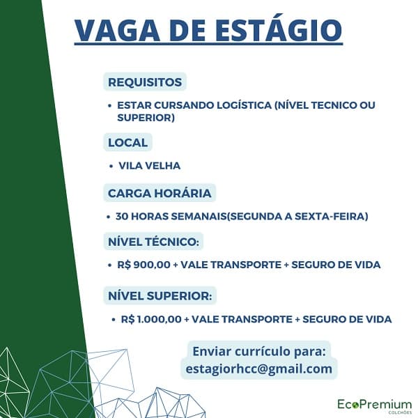 VAGA DE ESTÁGIO LOGÍSTICA (Técnico ou Superior)