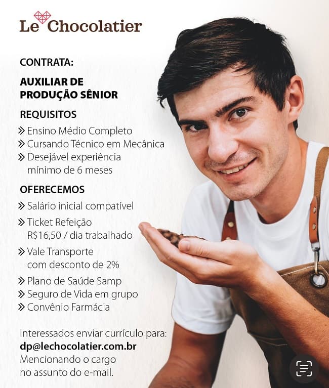 LE CHOCOLATIER CONTRATA AUXILIAR DE PRODUÇÃO