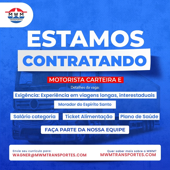 MWM TRANSPORTES CONTRATA MOTORISTA CARTEIRA E