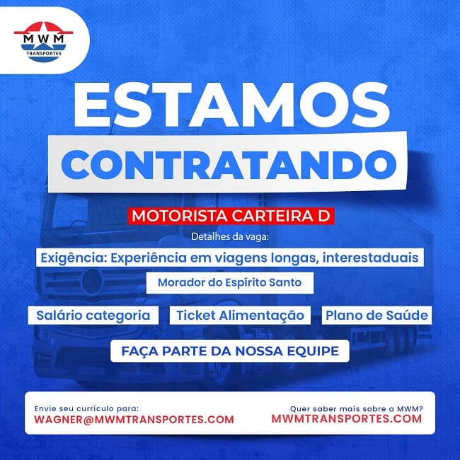 MWM TRANSPORTES CONTRATA MOTORISTA CARTEIRA D