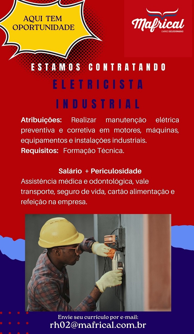 Frigorífico Mafrical contrata Eletricista Industrial