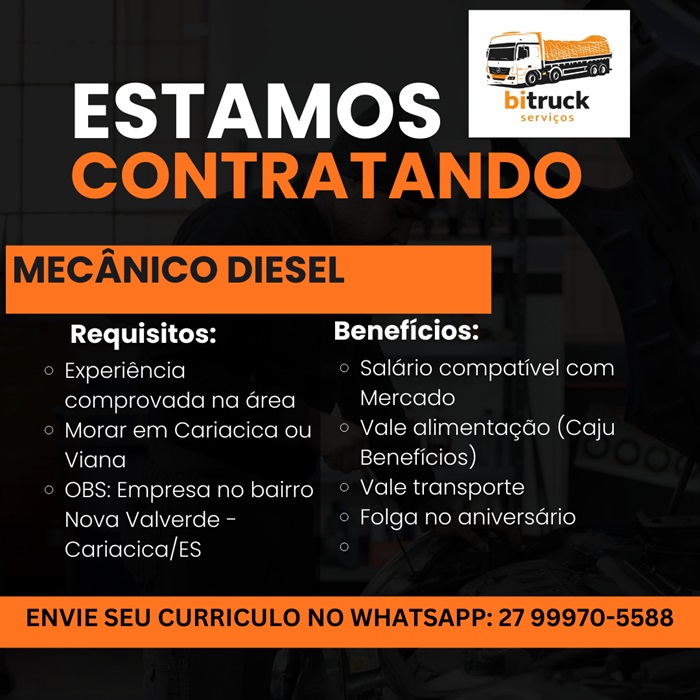 Bitruck contrata Mecânico Diesel