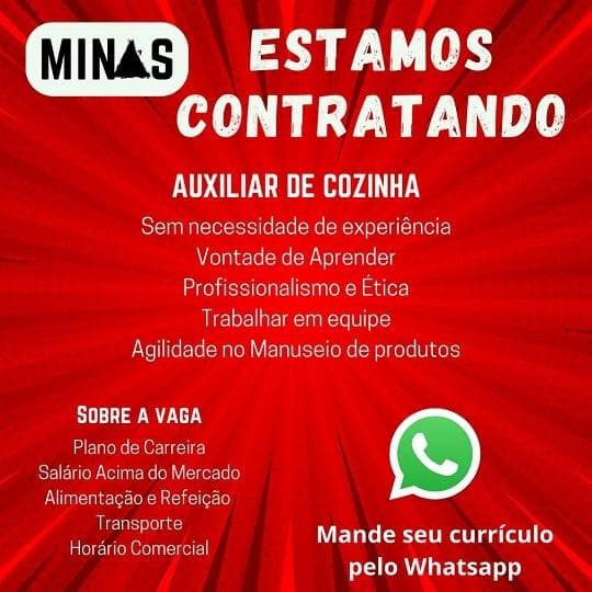 Minas Lanches contrata Auxiliar de cozinha