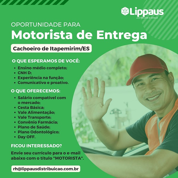 Lippaus Distribuidora contrata Motorista (Cachoeiro/ES)