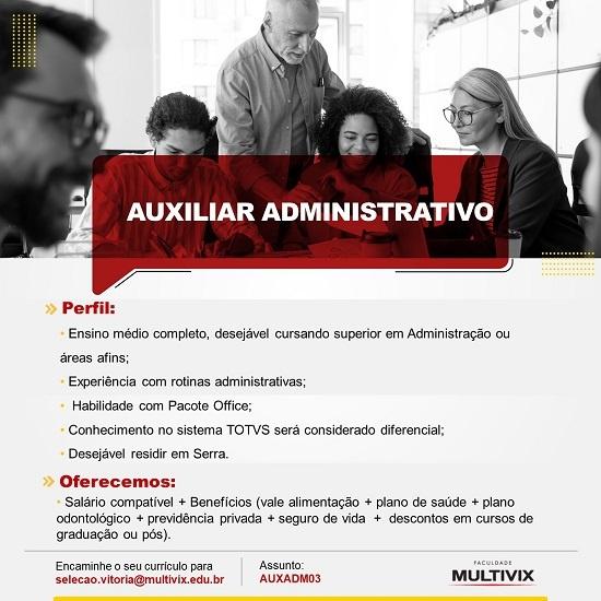 Multivix contrata Auxiliar Administrativo (Serra)