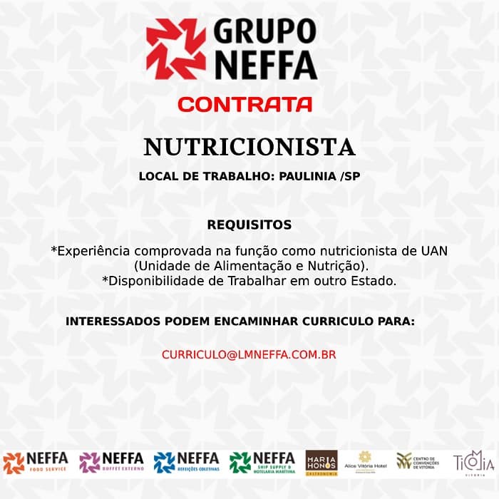 GRUPO NEFFA CONTRATA NUTRICIONISTA