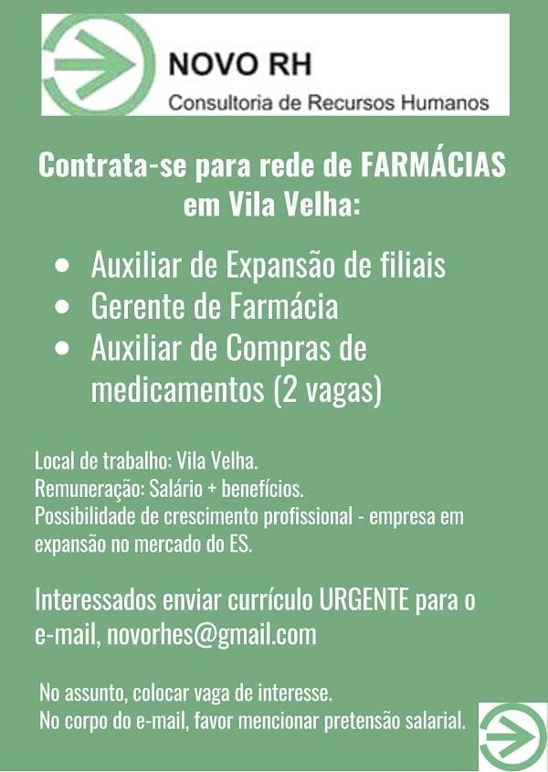 Rede de Farmácias abre vagas em Vila Velha