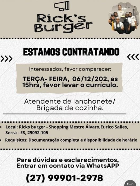 Rick's Burger abre novo processo seletivo