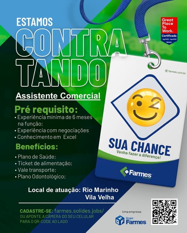 Rede Farmes contrata Assistente Comercial