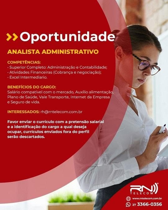 RN TELECOM CONTRATA ANALISTA  ADMINISTRATIVO