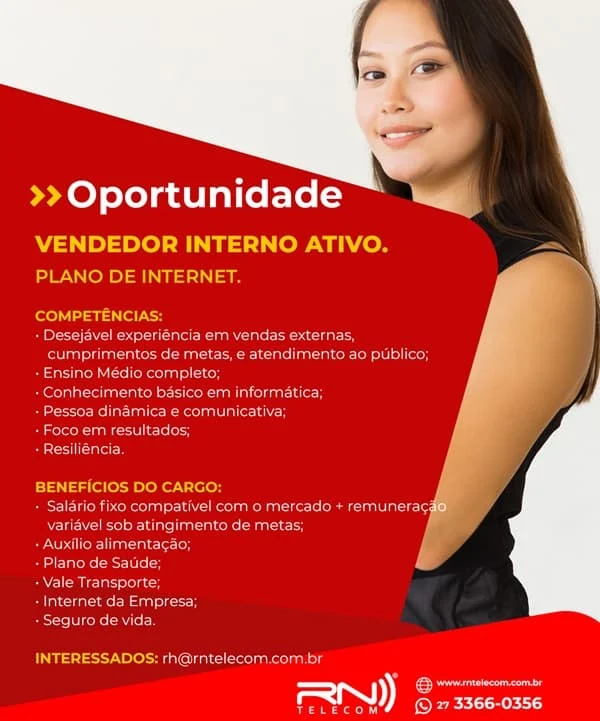 RN TELECOM CONTRATA VENDEDOR INTERNO ATIVO