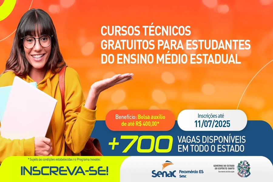 Senac-ES e Sedu ofertam mais de 700 vagas gratuitas em cursos técnicos