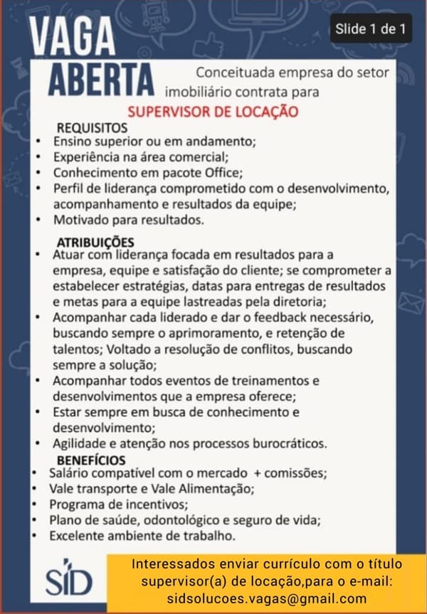 SUPERVISOR DE LOCAÇÃO