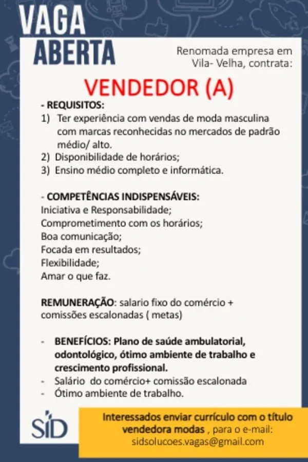 VAGA DE VENDEDOR(A)