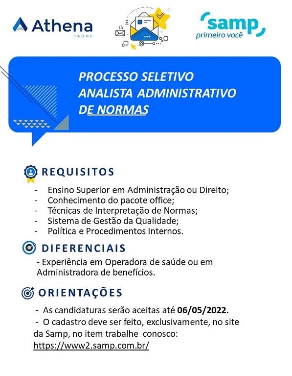 Samp contrata Analista Administrativo de Normas