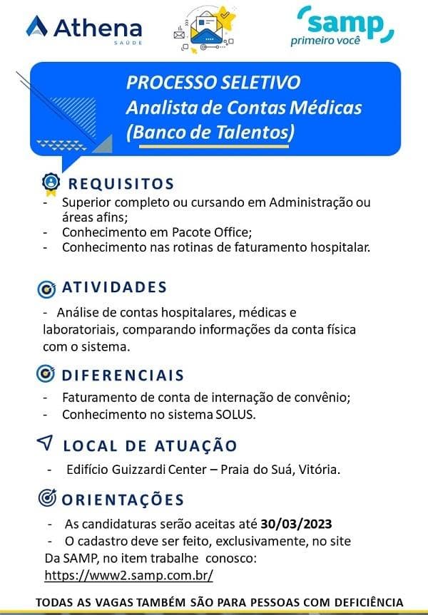 SAMP CONTRATA ANALISTA DE CONTAS MÉDICAS