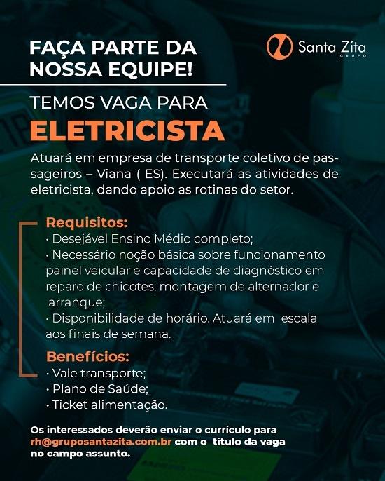 Grupo Santa Zita contrata Eletricista