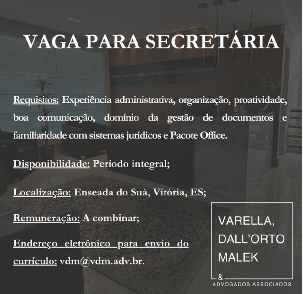 Escritório contrata Secretária