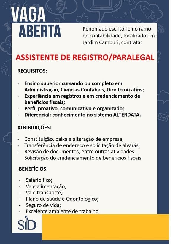 ASSISTENTE DE REGISTRO/PARALEGAL