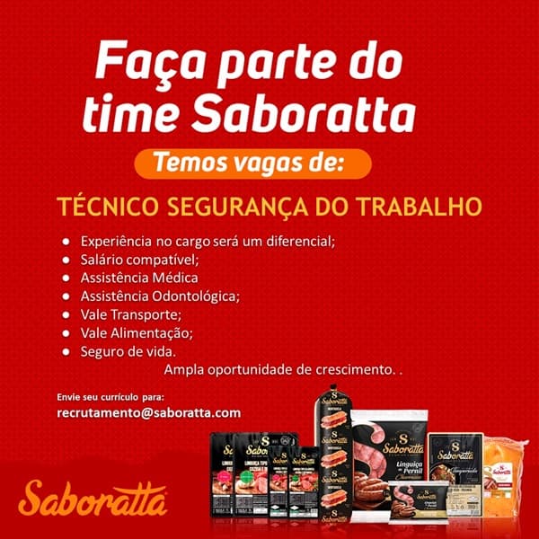 SABORATTA CONTRATA TÉCNICO DE SEGURANÇA DO TRABALHO