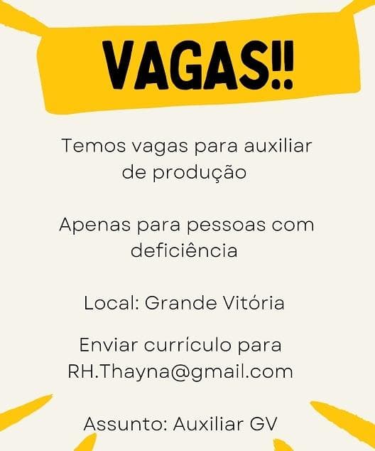 Auxiliar de Produção e Auxiliar de Cozinha (PCDs)