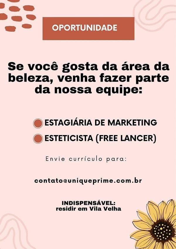 Vagas para Estagiário de Marketing e Esteticista freelancer