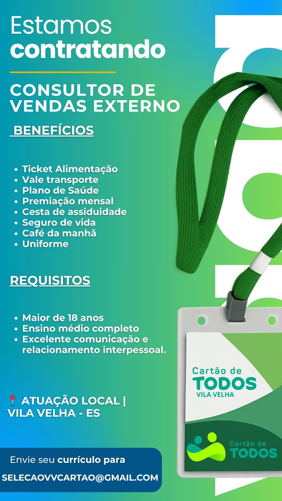 Vaga para Consultor de Vendas Externo