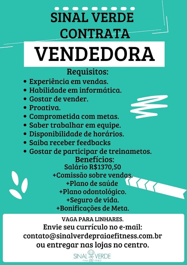 SINAL VERDE CONTRATA VENDEDORA